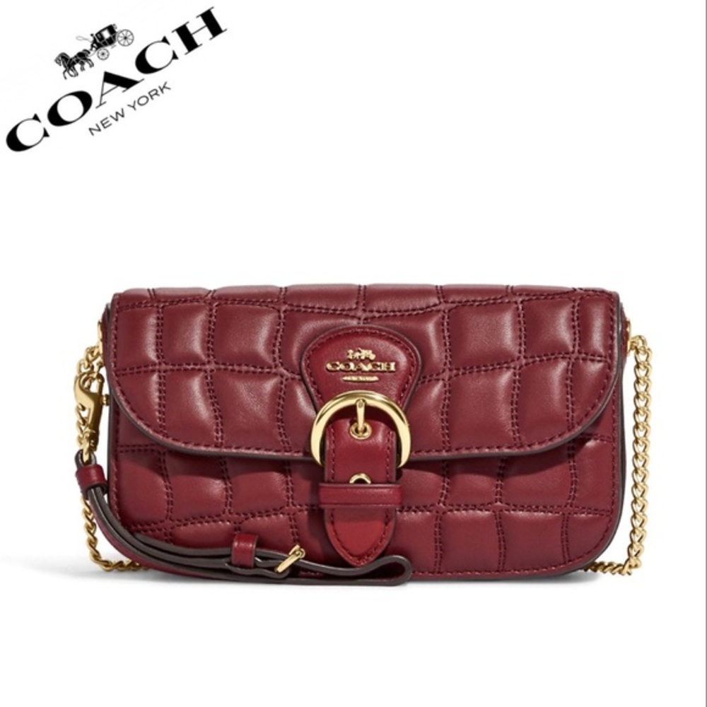 NWT COACH C6898 KLEO CROSSBODY WITH QUILTING LEATHER SHOULDER BAG GOLD/CHERRY